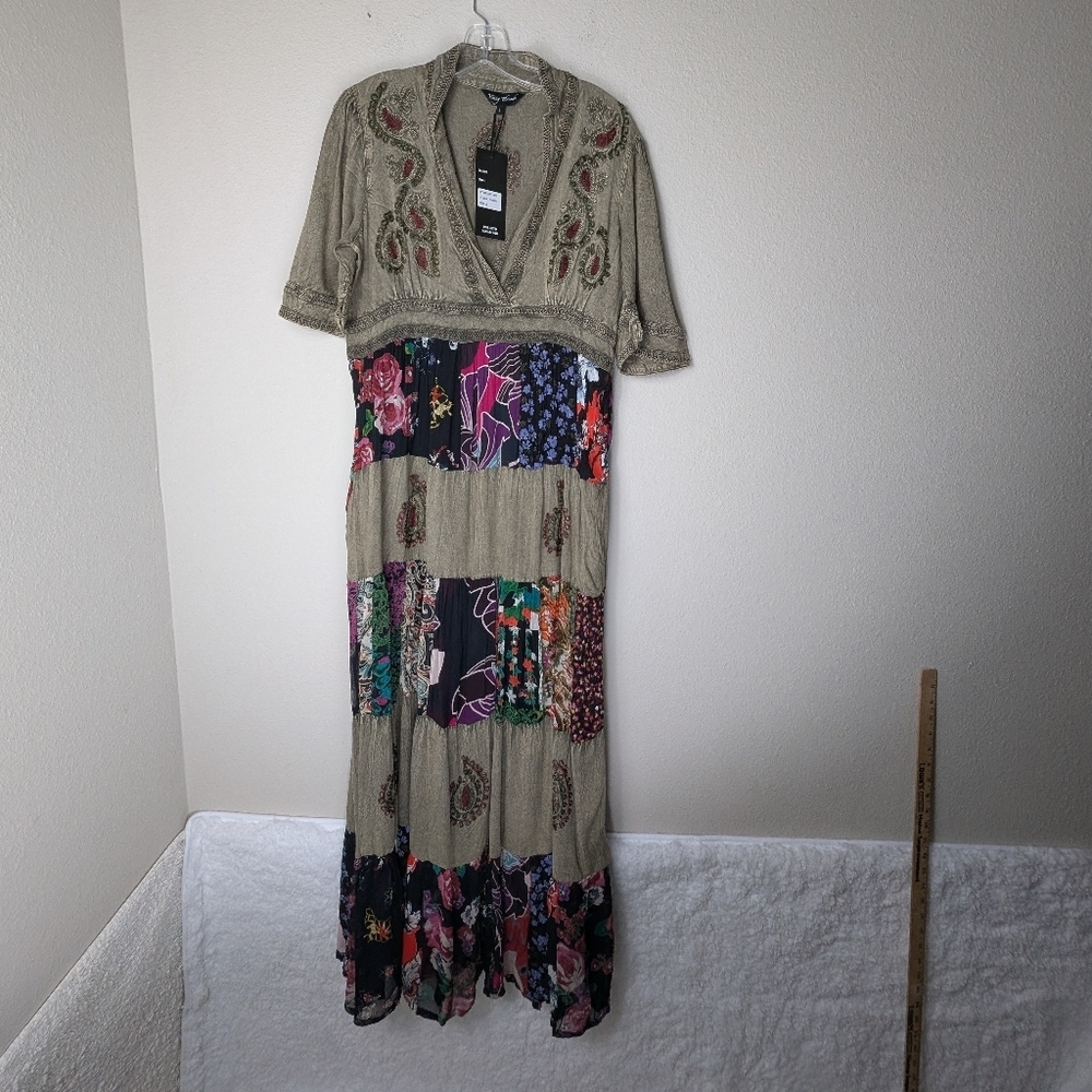 Young Threads Floral Embroidered Maxi Dress Womens Large Gravel Green Dress - Picture 3 of 14